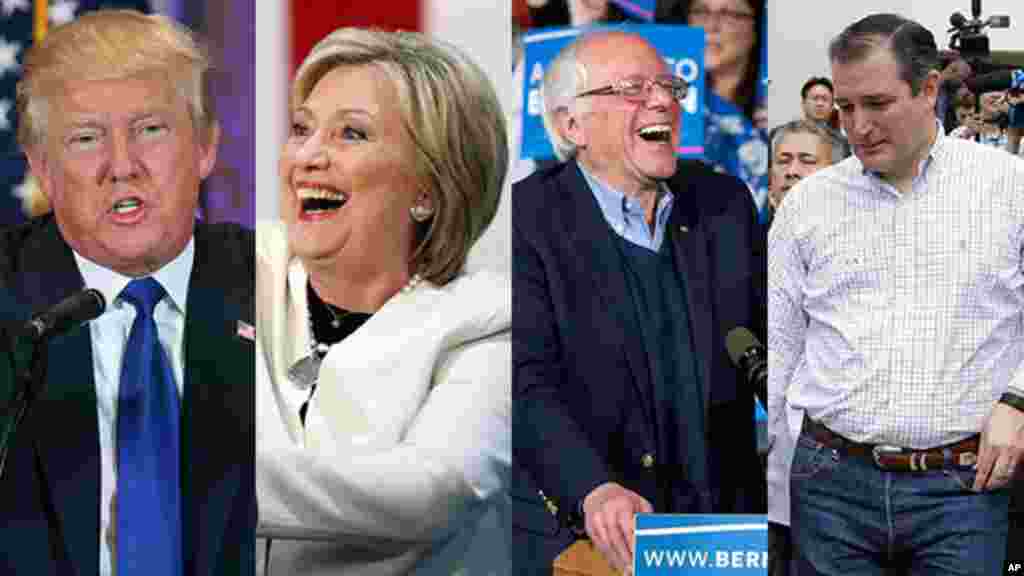 Donald Trump, Hillary Clinton, Bernie Sanders ve Ted Cruz